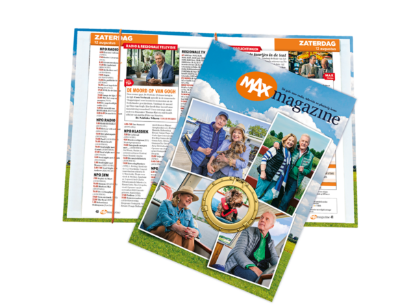 Omslagmap van MAX Magazine met daarop afbeelding van Andre en Janny denkend aan holland